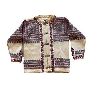 Vintage Nordstrikk Metal Clasp Up Patterned Norwegian Wool Sweater SEE MEASRMNTS